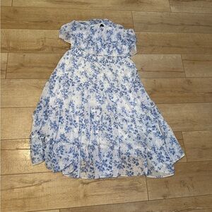1. STATE Blue and White Ruffled Tiered Sundress